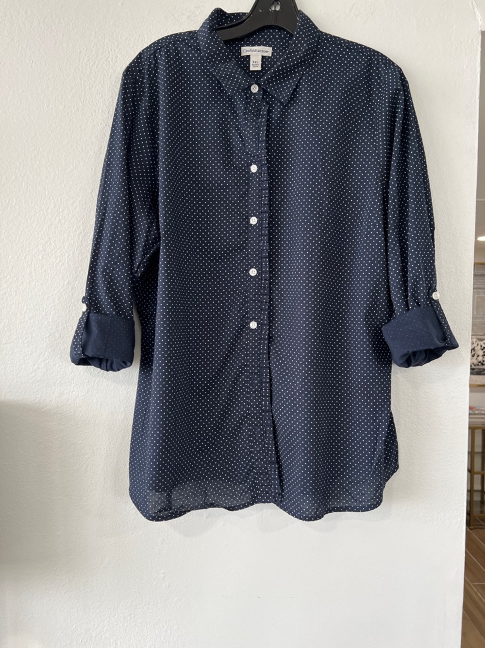 Croft & Barrow Navy and White Polka Dot Blouse